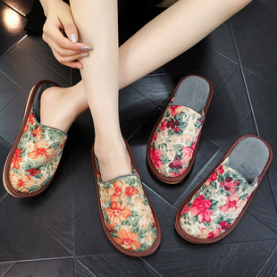 新款棉鞋印花棉拖鞋加厚加绒保暖国风墨花TPR胶底耐磨防滑居家鞋
