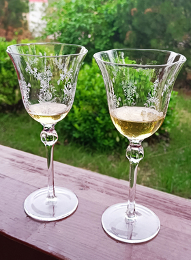 中古高脚杯水晶玻璃红酒杯花朵少女蝴蝶结葡萄酒杯情人节七夕礼物