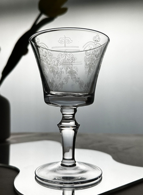 美国中古蚀刻水晶玻璃杯玻璃葡萄酒高脚杯vintage鸡尾酒杯香槟杯