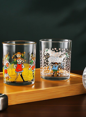 芬兰玻璃杯水杯Pipip和emil系列少女家用可爱透明简约印花早餐杯