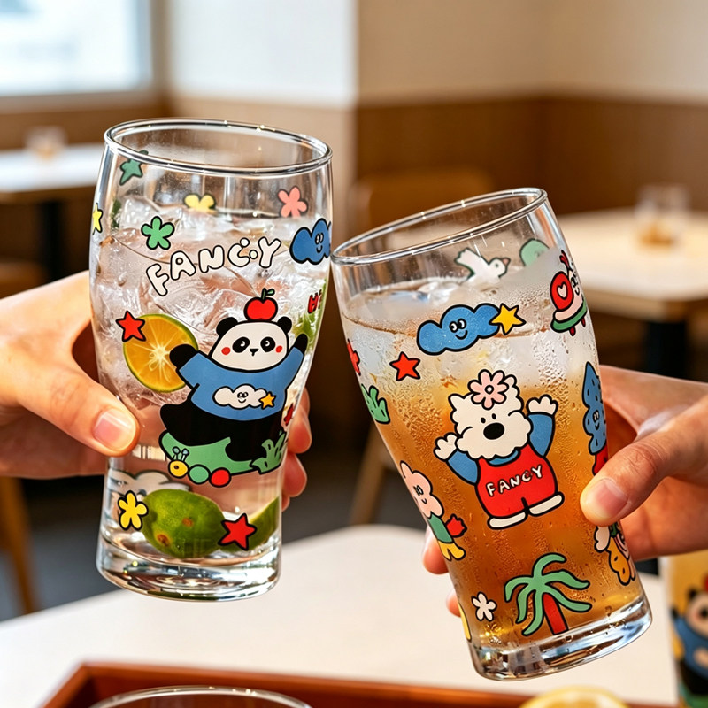 卡通创意玻璃杯啤酒杯大容量家用酒杯女生创意酒吧烧烤饮料水杯子