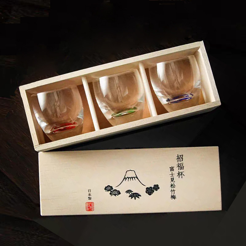 东洋佐佐木日本富士山茶杯松竹梅招福杯清酒杯玻璃杯创意礼盒装