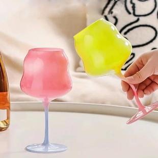 粉色扭扭玻璃高脚杯高颜值酒杯女生可爱创意设计感杯子生日礼物