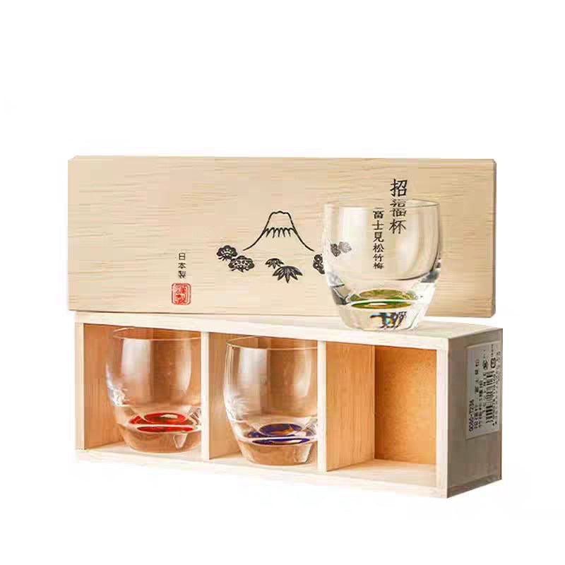 东洋佐佐木日本富士山茶杯松竹梅招福杯清酒杯玻璃杯创意礼盒装