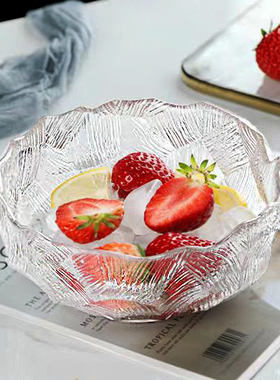 日式水晶玻璃水果盘沙拉碗客厅家用果盆零食盘子创意茶洗茶砵摆件