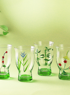 手绘刻花水晶玻璃日式清酒杯梅兰竹菊玻璃杯水杯泡茶杯套装家用
