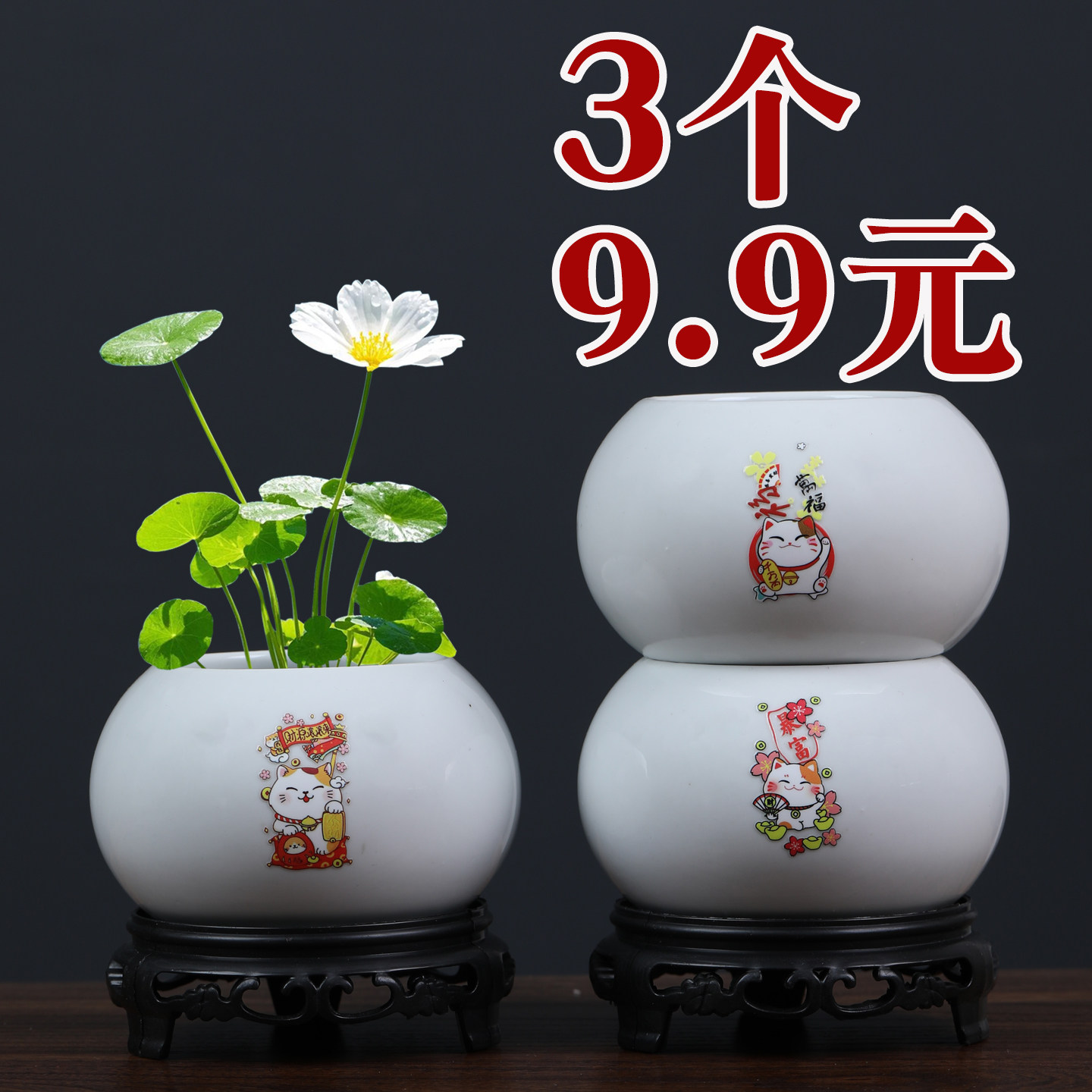 简约白色陶瓷多肉文竹水培铜钱草小花盆无孔绿植容器桌面花器清仓