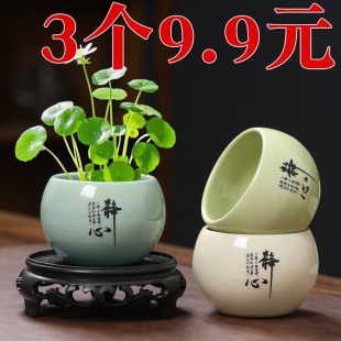 陶瓷哥窑开片陶瓷水培小花盆无孔花钵绿植容器小清新桌面花器清仓