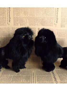 贵妇犬摆件黑色兔皮毛工艺品
