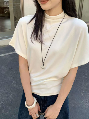 十三行2026秋季新款韩版时尚百搭半高领短袖T恤女修身显瘦上衣潮