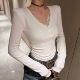 蕾丝拼接V领露背长袖 T恤女2020秋冬辣妹性感修身 磨毛绒上衣女