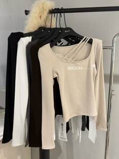 十三行2026春季新款韩版时尚百搭显瘦蕾丝拼接U领长袖T恤女上衣