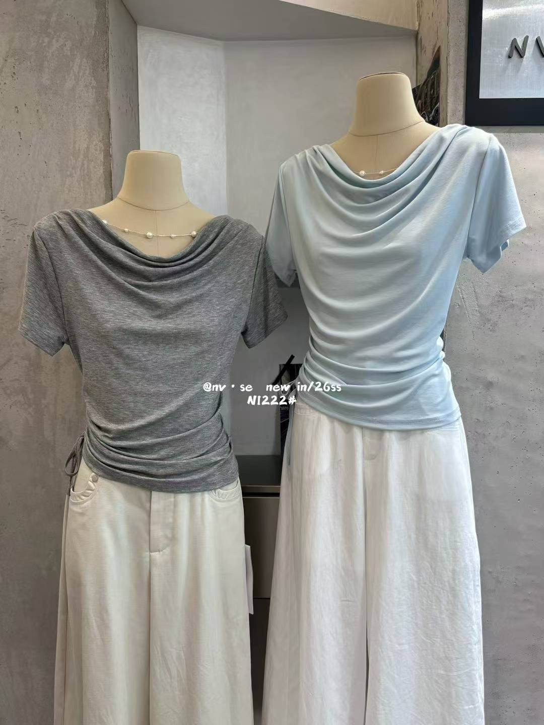 2026夏季新款韩版时尚百搭显瘦荡领链子短袖T恤女设计感小众上衣