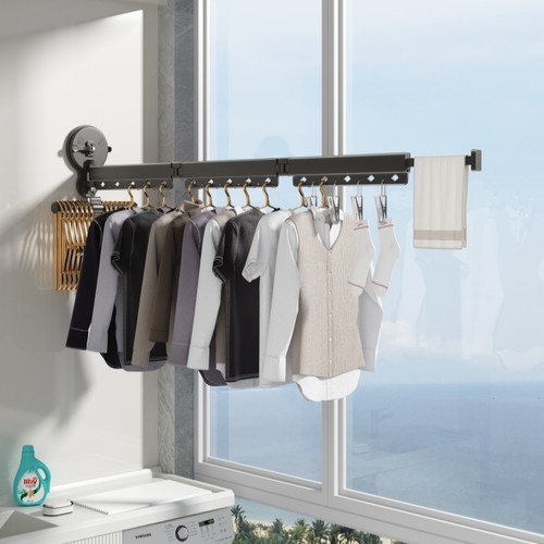 折叠晾衣架双吸盘免打孔隐形阳台