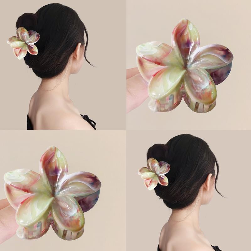 缤纷色彩！晕染鸡蛋花抓夹！清新花朵发抓头饰甜美盘发鲨鱼夹