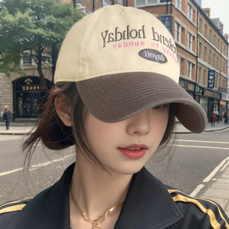 韩国新款帽子拼色字母刺