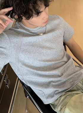 太空棉拼接版型短袖T恤男女抗皱宽正肩挺阔上衣潮流重磅高级感