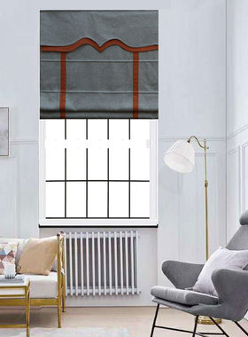 梦思园现代简约北欧棉麻灰黄拼色提拉升降多色百叶成品遮光窗帘定