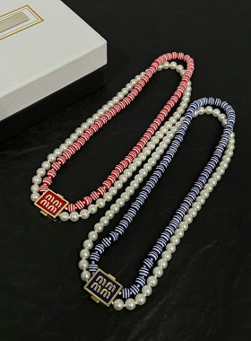 字母对原版本法式24S春夏新款项链申拉miu字母双层叠戴防珍珠颈链