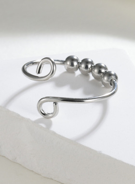 跨境新款旋转指环万向轮戒指女士男士焦虑指环可调节薄珠戒指