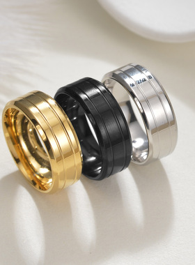 2024亚马逊新款欧美男士婚戒钛钢户外戒指8mm简约大气黑色饰品