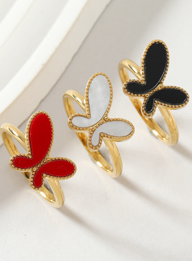 彩色贝壳板材蝴蝶钛钢戒指