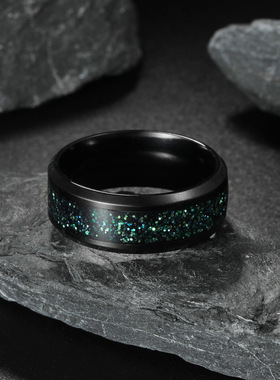 跨境国内直播钛钢士8mm戒指身级感尾戒黑色星空指环