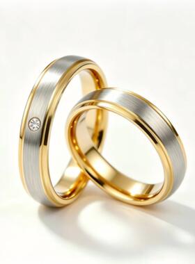 高级感 双色18K镀金不锈钢情侣戒指女 简约轻奢ing潮时尚指环手饰