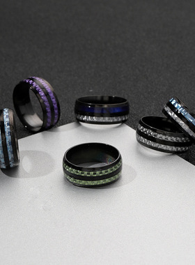 碳纤维双线不锈钢戒指多色