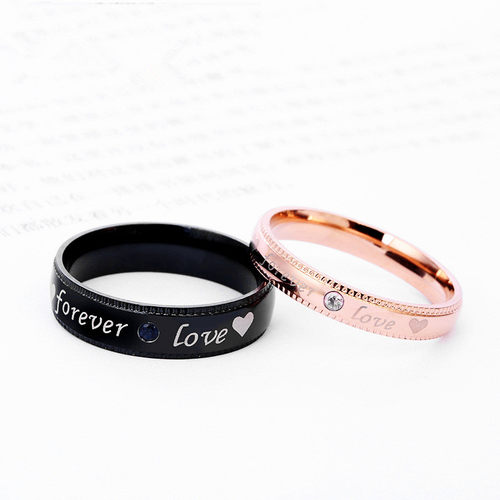 玫瑰金色FOREVERLOVE镶钻对戒