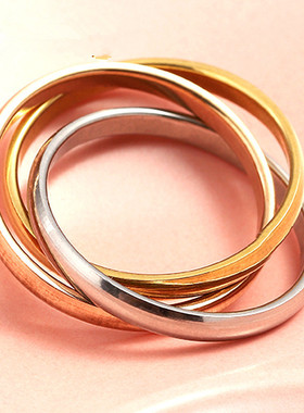 不锈钢钛钢饰品三色三环情侣