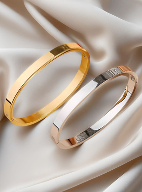 跨境欧美热销4mm6mm开口卡扣素圈不锈钢手镯女 约时尚手饰品批发