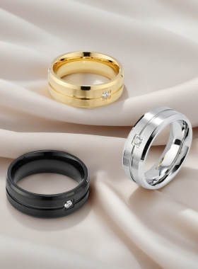 时尚男士钛钢戒指 高级流行微镶锆石情侣指环欧美跨境手饰品批发