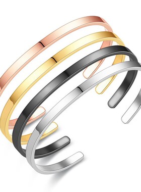 光面简约开口不锈钢C形手镯