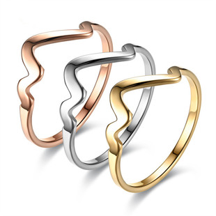 韩版钛钢不规则戒指女不掉色ins心电图冷淡风个性百搭波浪细指环