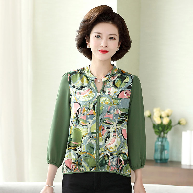 中年女士妈妈装初夏新款T恤衫中老年女装夏季时尚七分袖上衣