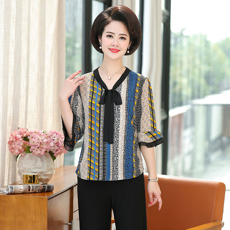 中老年女装夏季新款上衣裤子两件套中年女装妈妈装夏装中袖套装