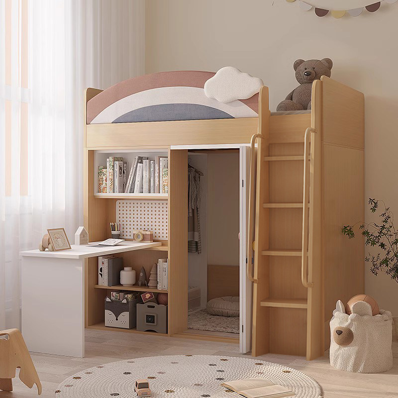 安兰图上床下桌衣帽间一体多功能组合高低床上床下柜小户型儿童床_虎窝淘