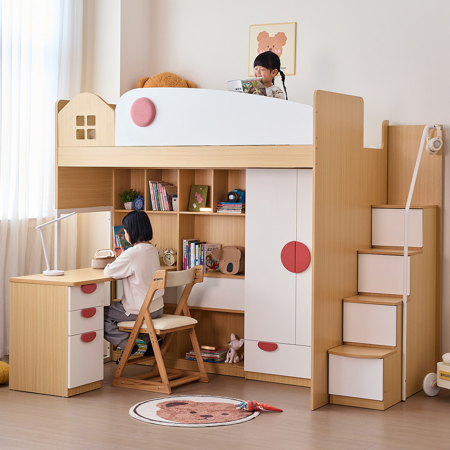 安兰图上床下桌儿童组合床一体上下铺双层两层高低床小户型书桌,住宅家具,高低/子母床,淘宝优惠券,粉丝福利购,淘宝优惠卷