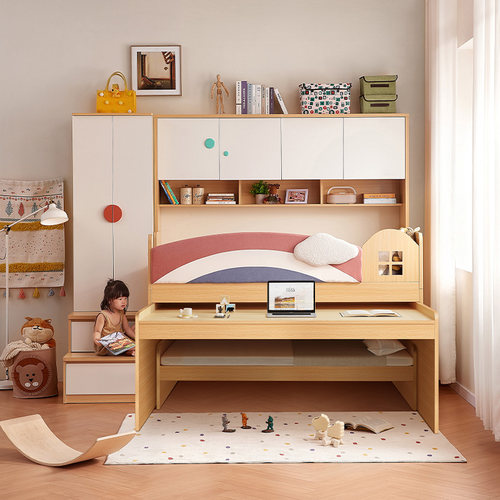 安兰图多功能储物半高床儿童床小户型上床下柜组合床中高床带书桌