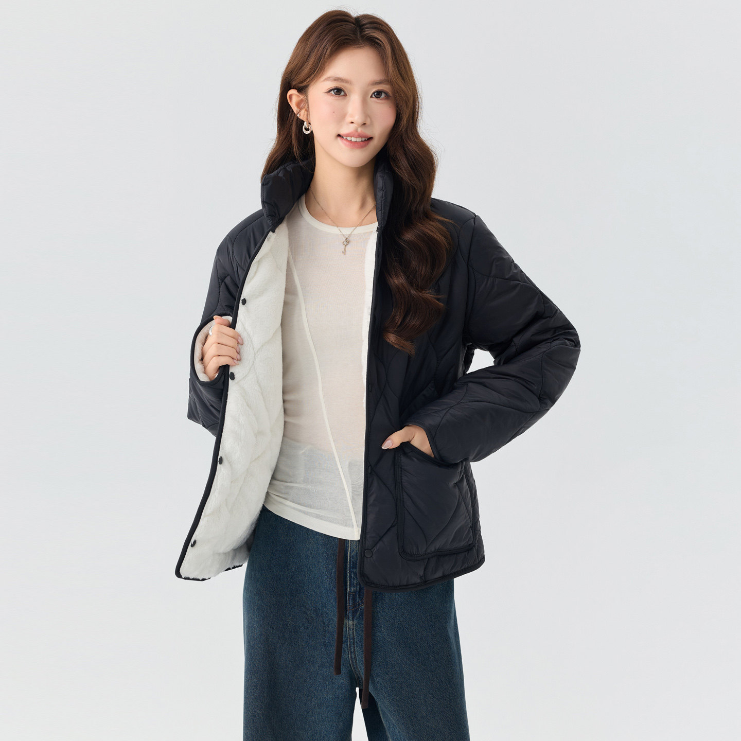 女短款加厚保暖羽绒棉立领棉服