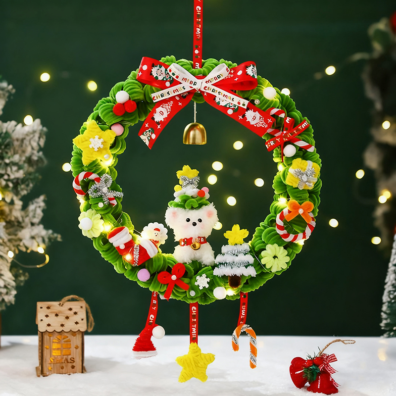 圣诞花环小狗装饰毛绒玩具挂件圣诞节装饰品节日装扮圣诞树小摆件
