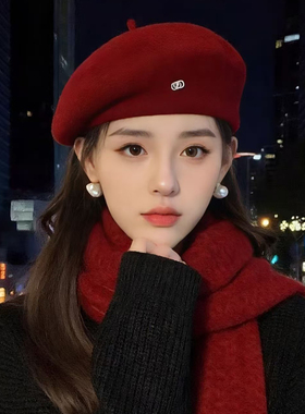 韩版气质保暖贝雷帽子女秋冬季羊毛呢时尚定型显脸小画家帽蓓蕾帽