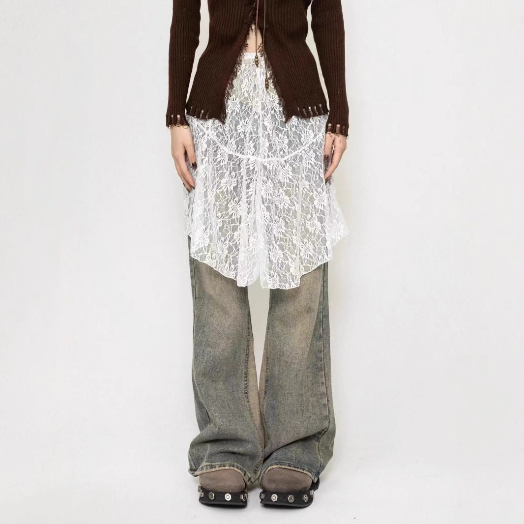 小众设计韩版白色蕾丝屁帘女系带2026夏季甜美半身裙百搭围裙罩裙