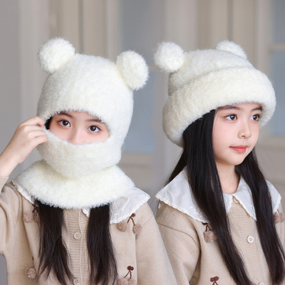 儿童帽子2025新款秋冬季男女童围巾一体保暖加厚围脖护耳帽套头帽