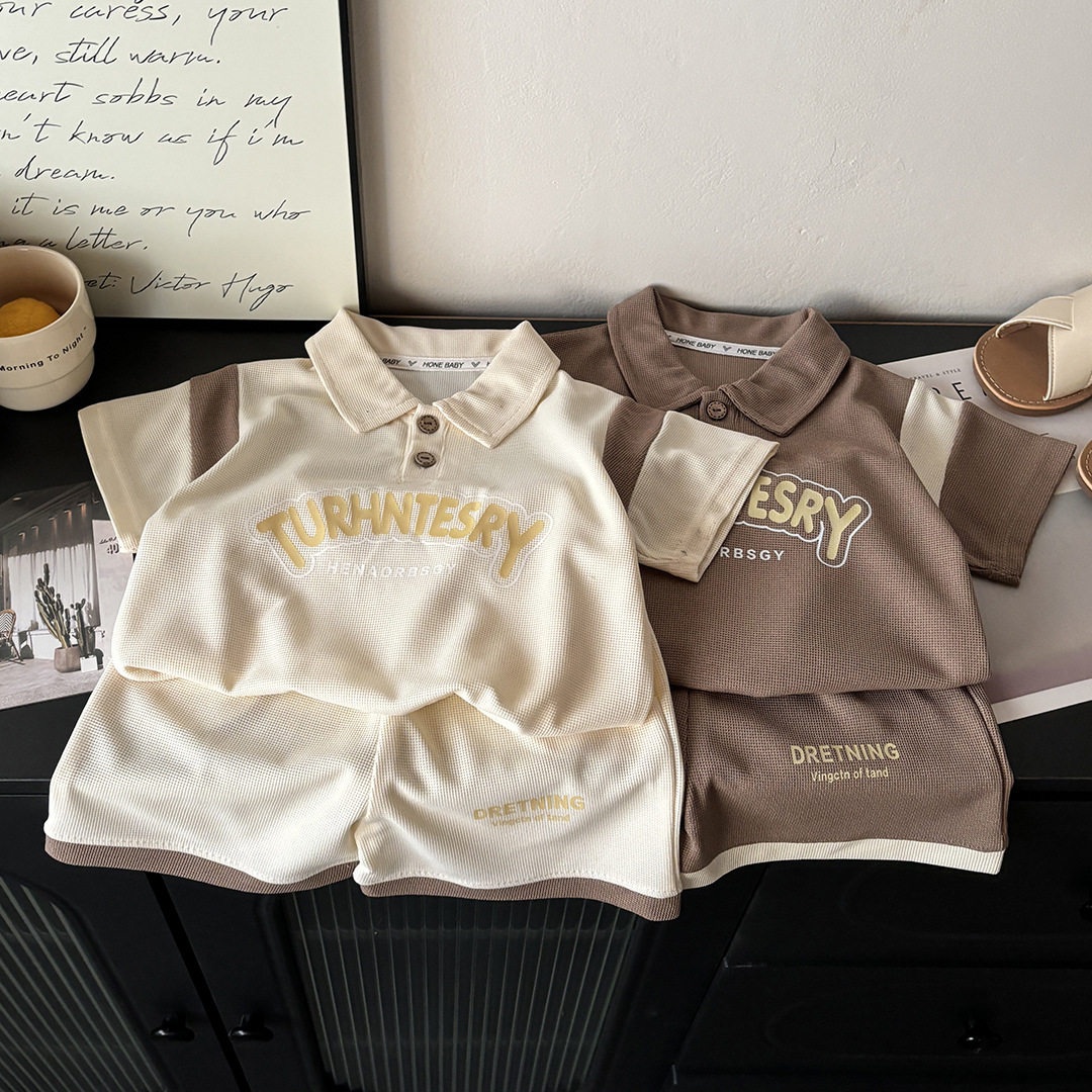 男童夏季短袖polo套装2026新款宝宝夏装两件套中小童时尚帅气衣服