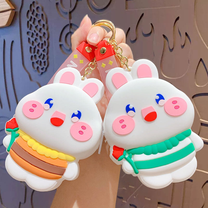 可爱卡通花小兔钥匙扣情侣萌萌造型书包挂件小礼品包包饰品钥匙链