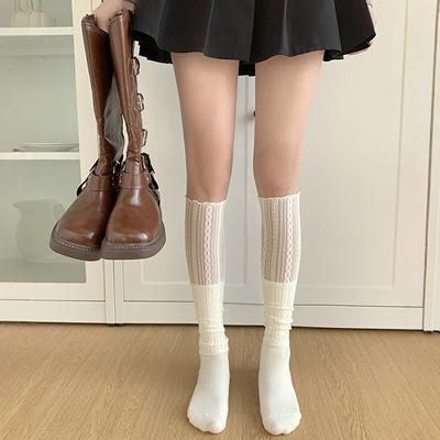 芭蕾风堆堆袜套女白色蕾丝花边腿袜网眼透气夏薄款配靴子小腿袜子