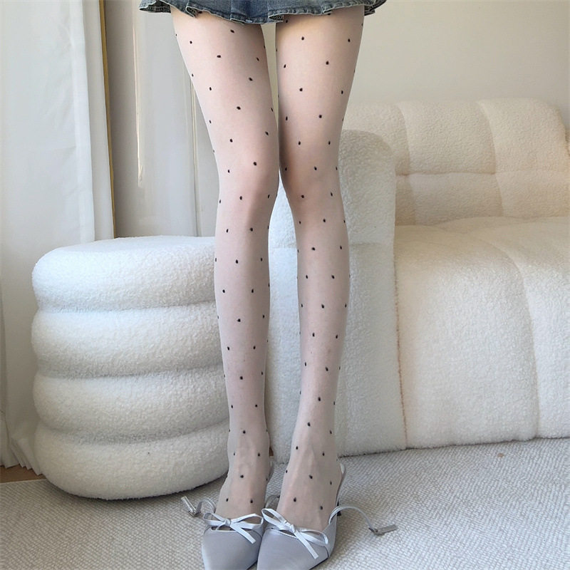 波点白丝0D超薄高透丝袜女性感连裤袜圆点显瘦打底袜黑丝光腿神器