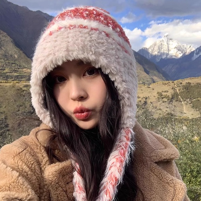 川西旅游针织毛线帽女冬季保暖民族风拼接加厚保暖防寒护耳雷锋帽